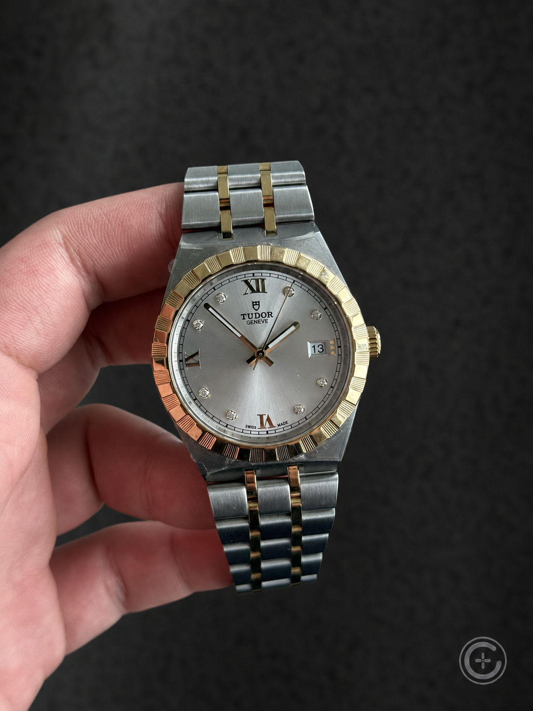 Tudor Royal two-tone 38mm reference 28503 with silver diamond dial