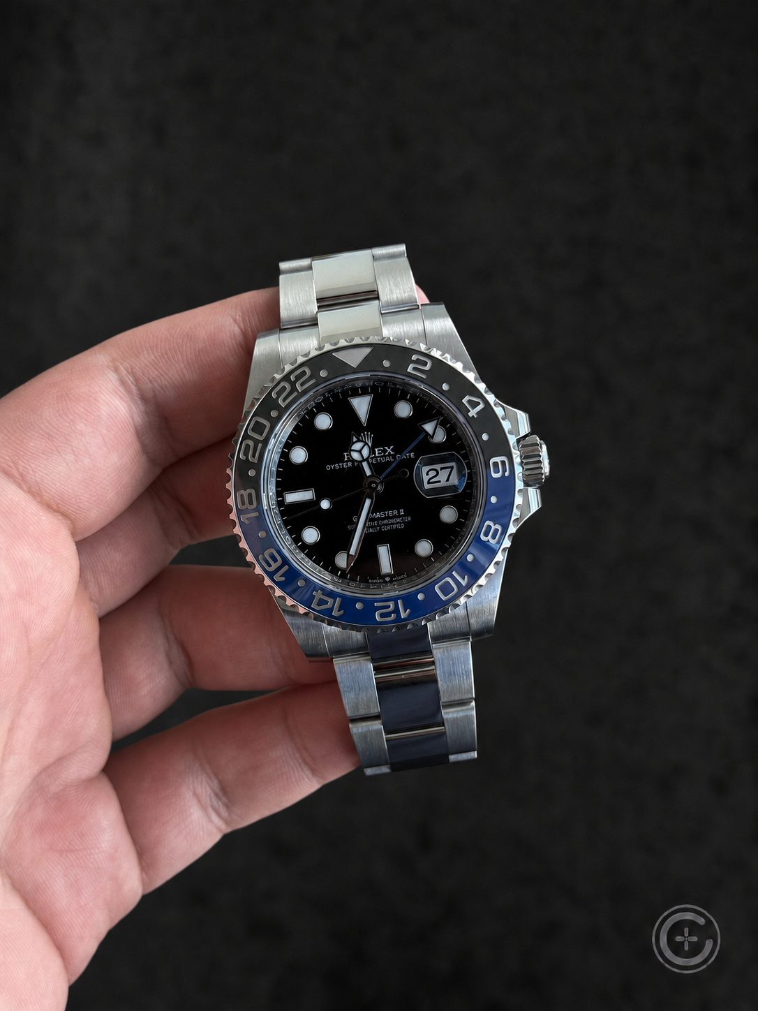 Rolex GMT-Master II Batman reference 126710BLNR on Oyster bracelet