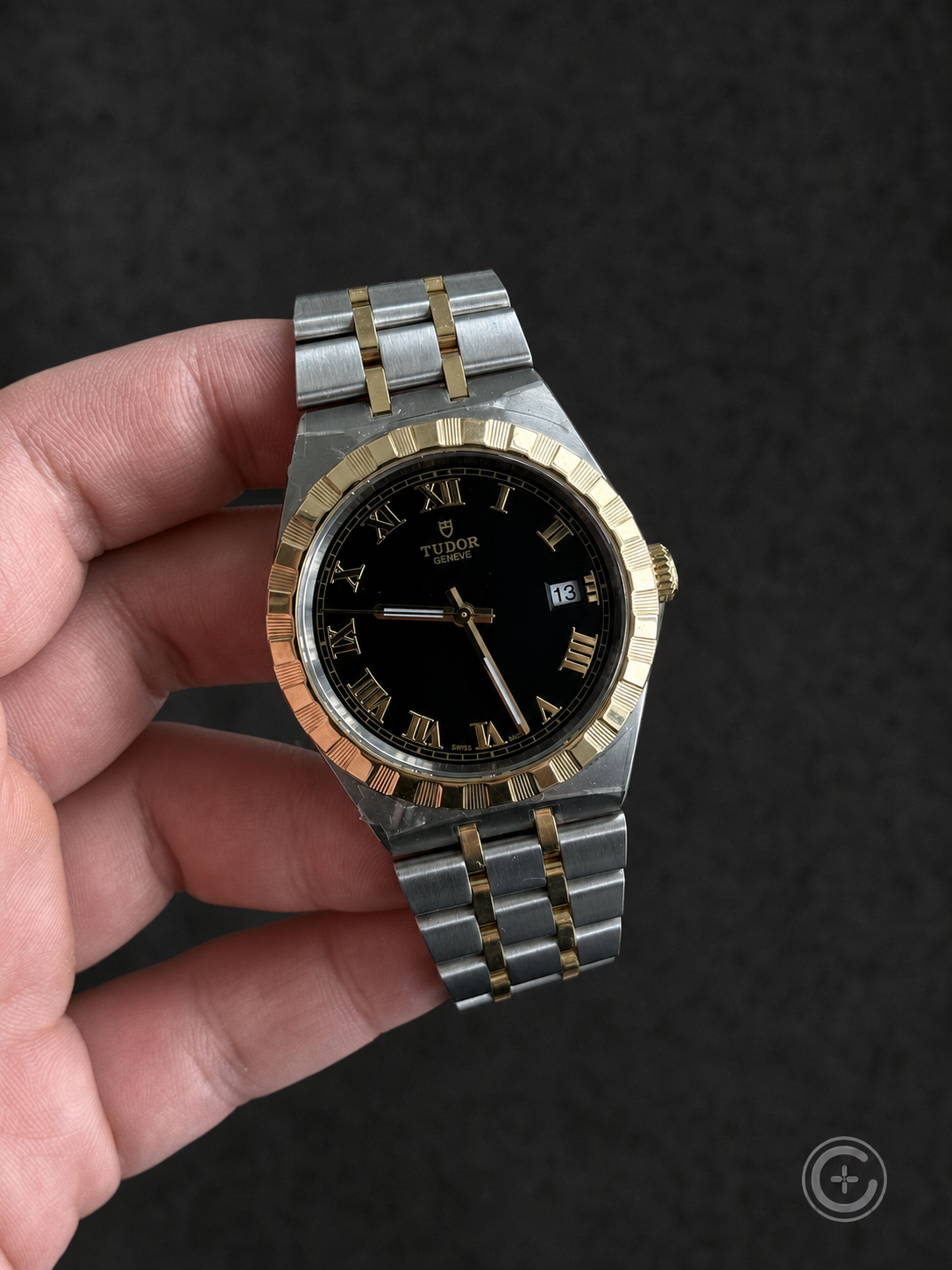 Tudor Royal two-tone 38mm reference 28503 with black Roman numeral dial
